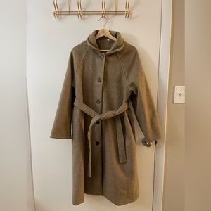 Commense brushed wool belted long overcoat